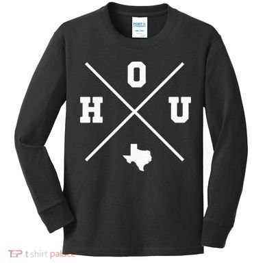 Classic Hou Houston Crossmark State Outline Kids Long Sleeve Shirt