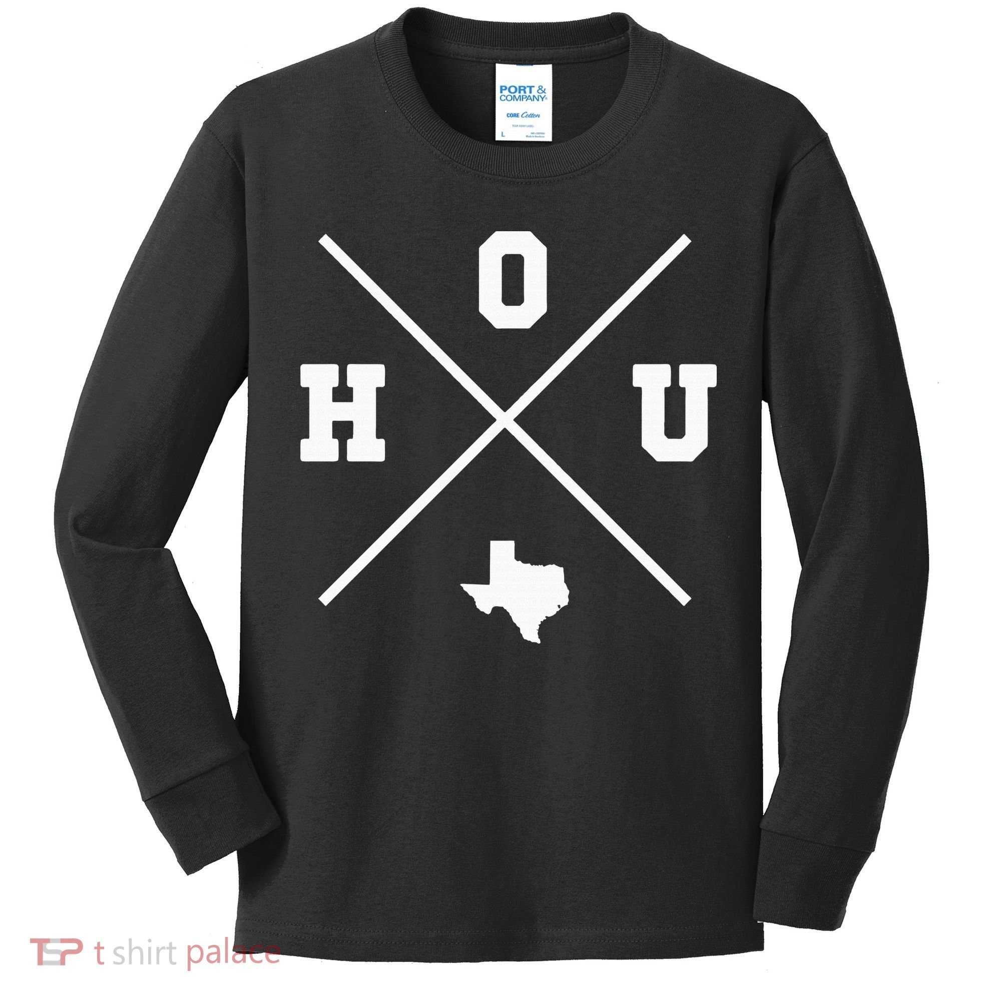Classic Hou Houston Crossmark State Outline Kids Long Sleeve Shirt