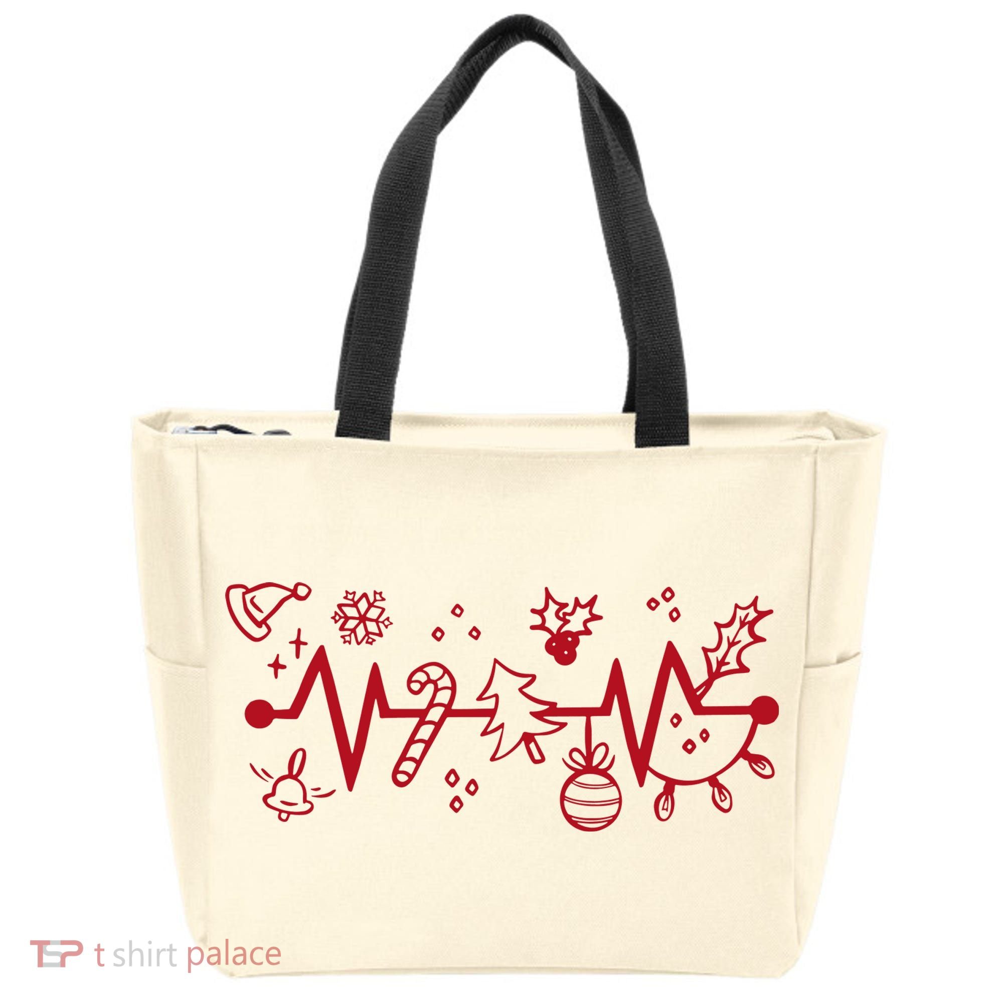 Christmas Holiday Heartbeat Festive Tote Bag