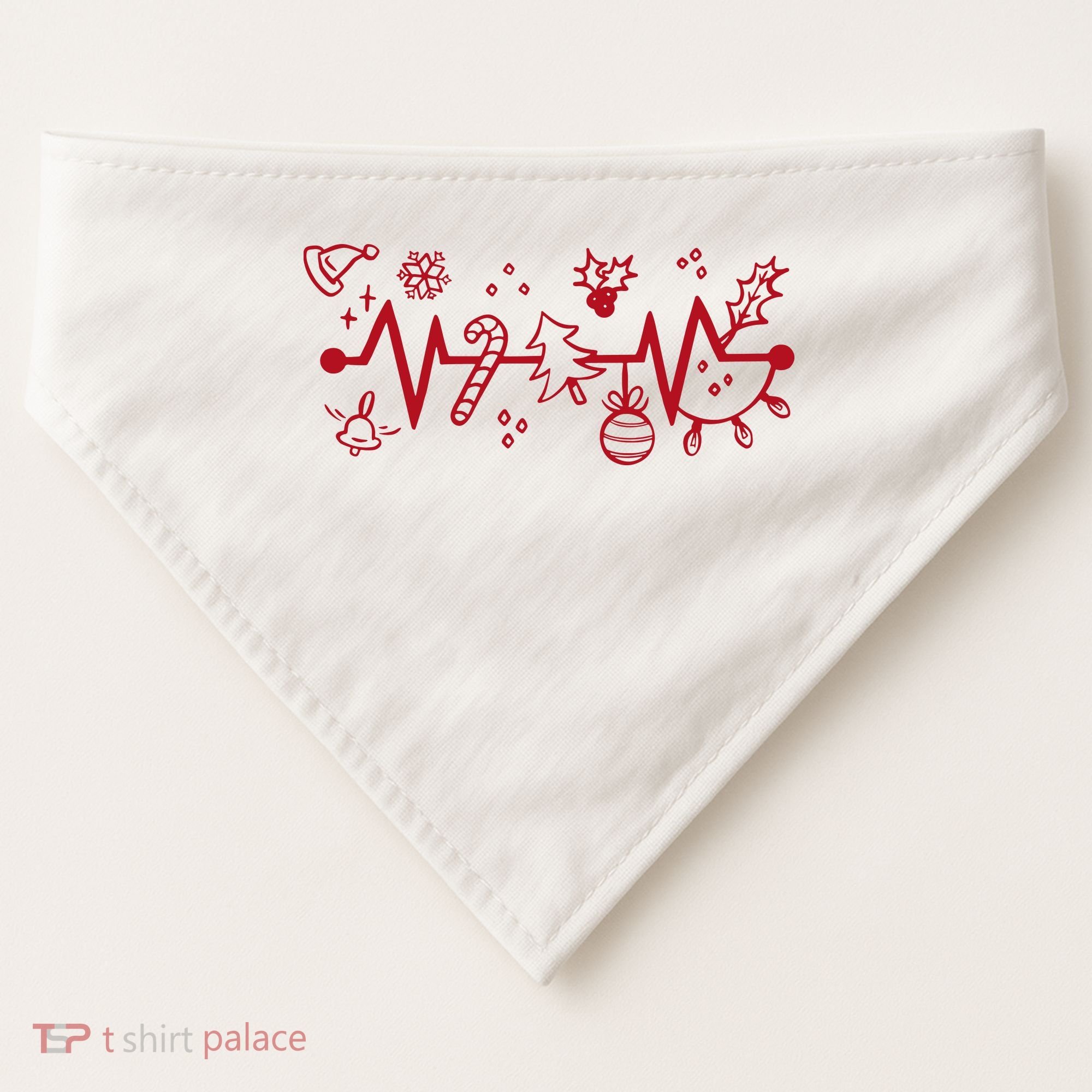 Christmas Holiday Heartbeat Festive USA-Made Doggie Bandana