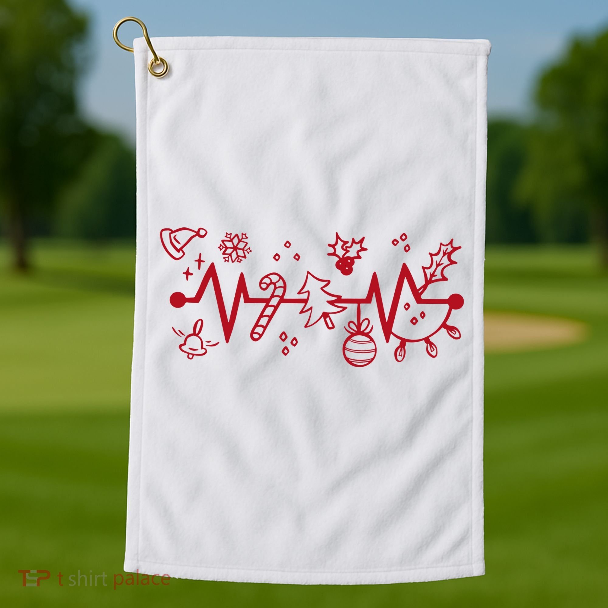 Christmas Holiday Heartbeat Festive Golf Towel