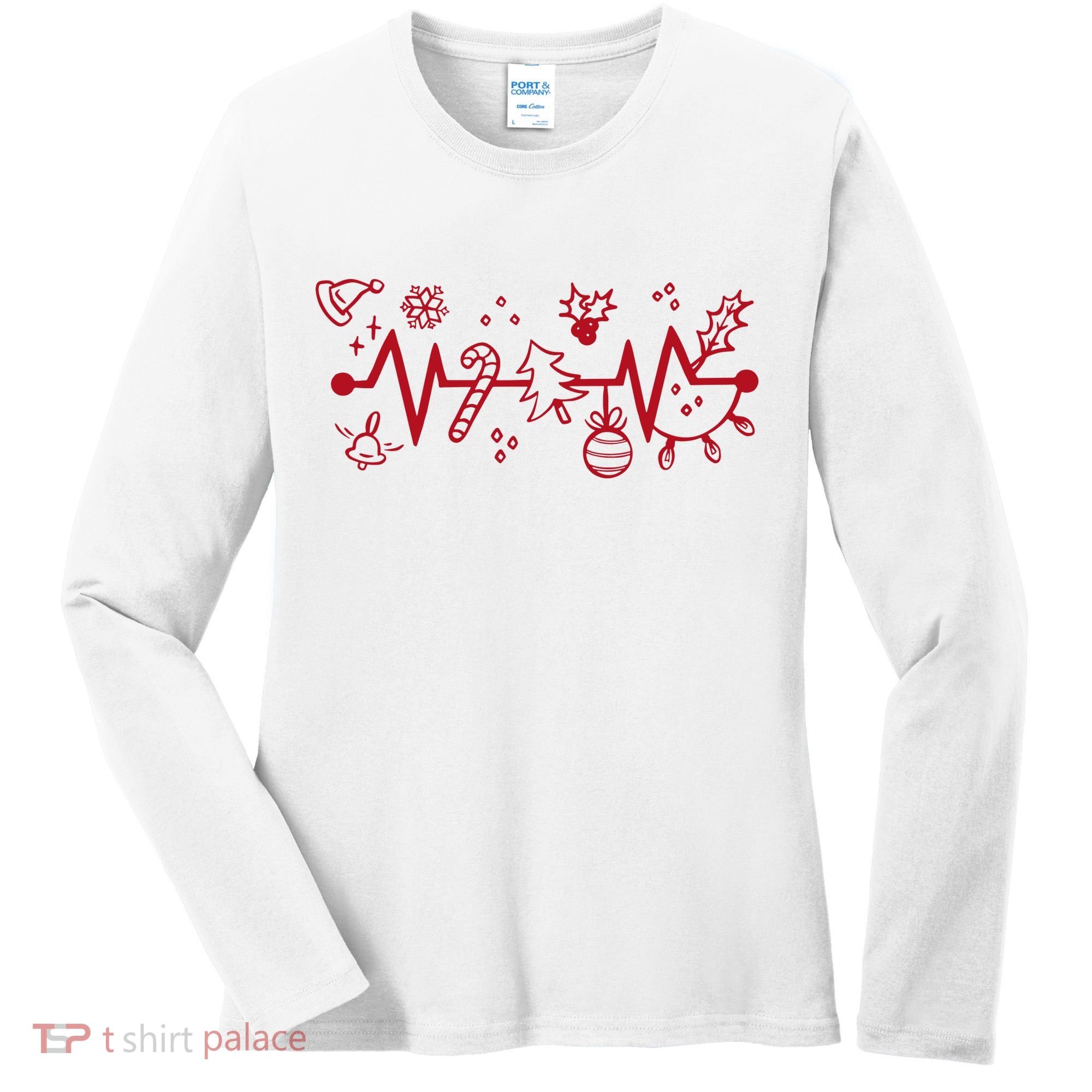 Christmas Holiday Heartbeat Festive Women's Long Sleeve Shirt