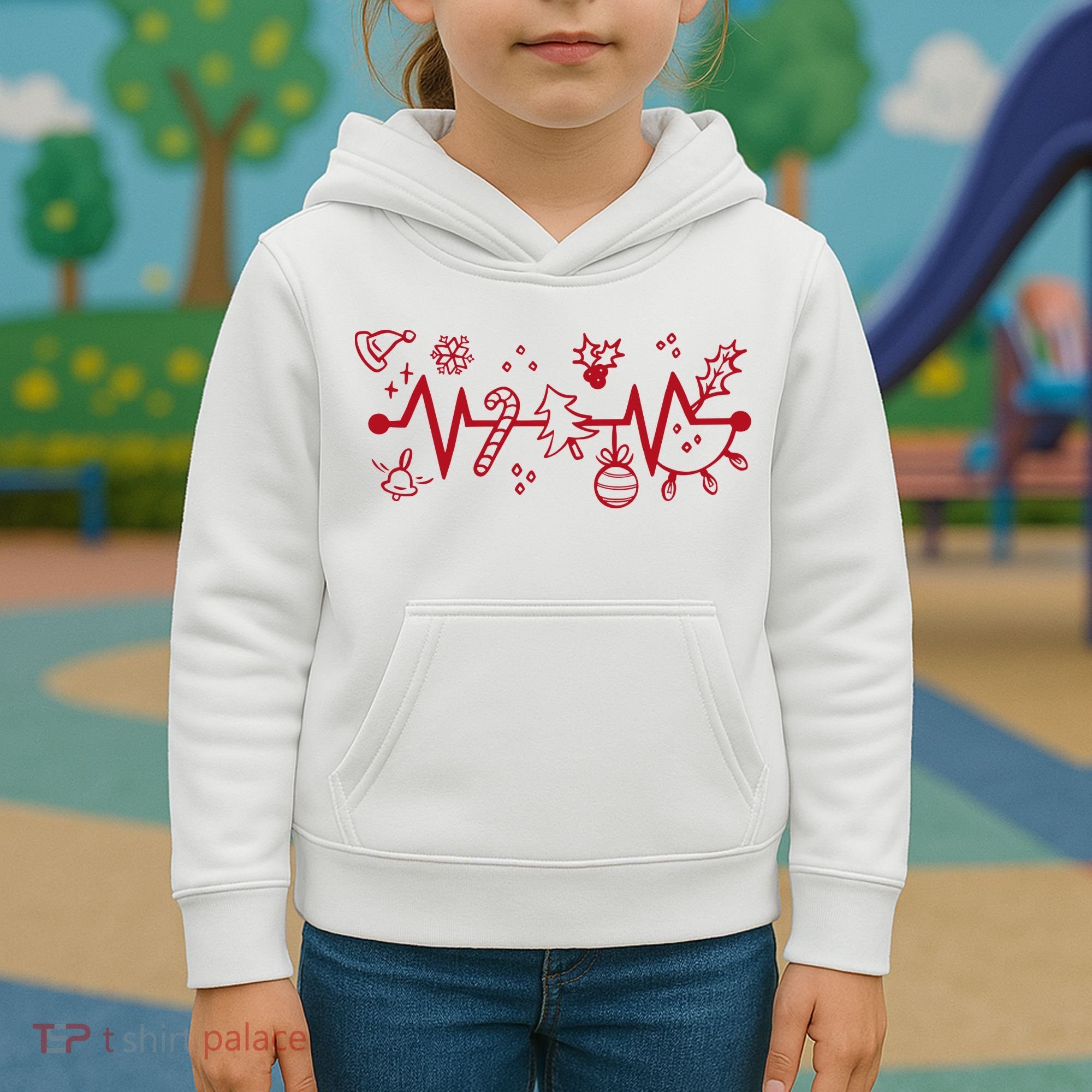 Christmas Holiday Heartbeat Festive Kids Hoodie