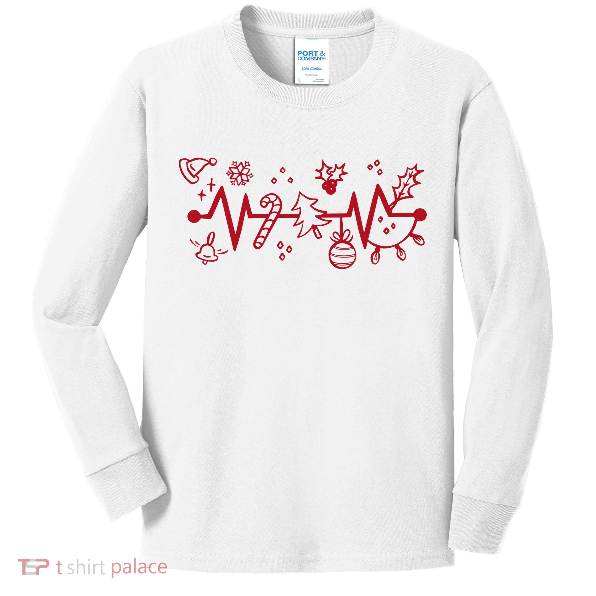 Christmas Holiday Heartbeat Festive Kids Long Sleeve Shirt
