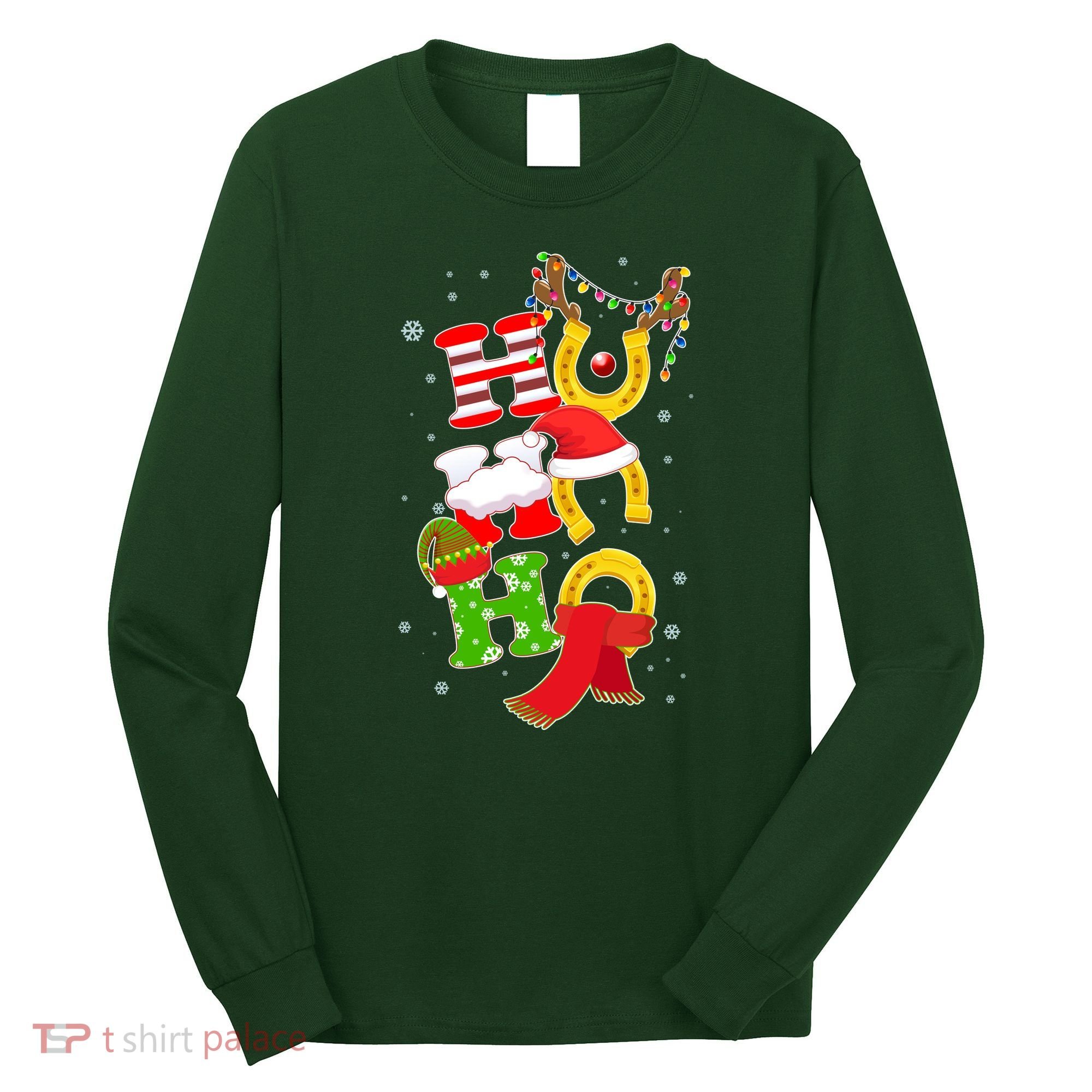 Christmas Ho Ho Ho Reindeer Horseshoes Long Sleeve Shirt