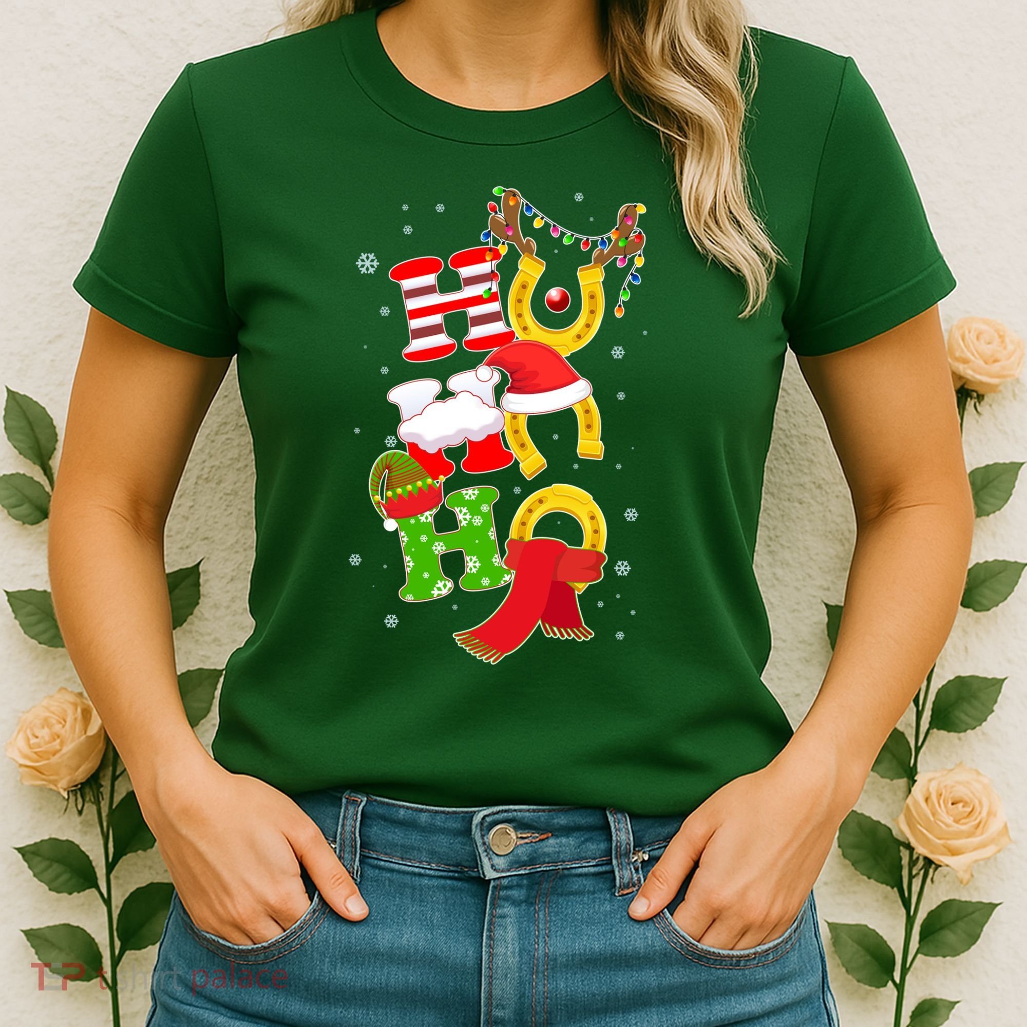 Christmas Ho Ho Ho Reindeer Horseshoes Women's T-Shirt