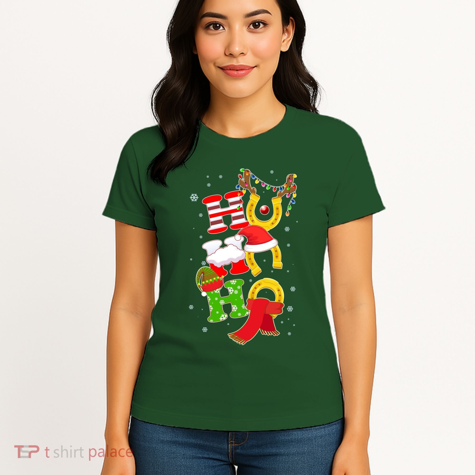 Christmas Ho Ho Ho Reindeer Horseshoes Women's T-Shirt