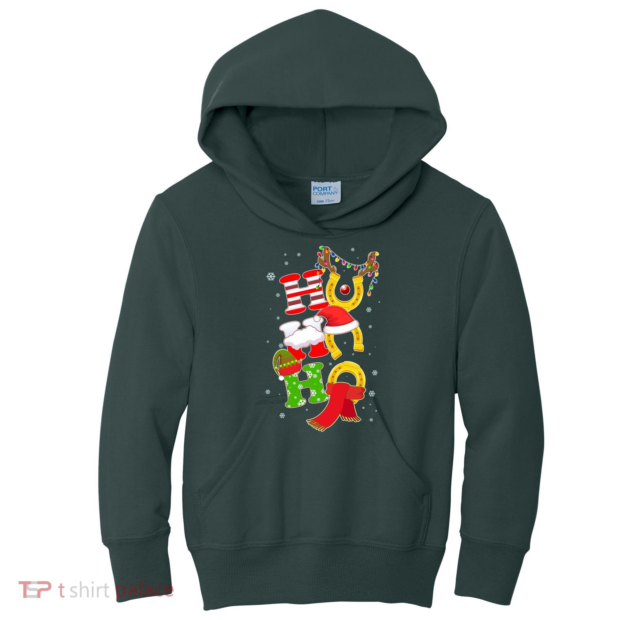 Christmas Ho Ho Ho Reindeer Horseshoes Kids Hoodie
