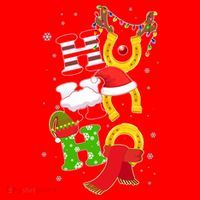 Christmas Ho Ho Ho Reindeer Horseshoes Santa Hat thumb 1