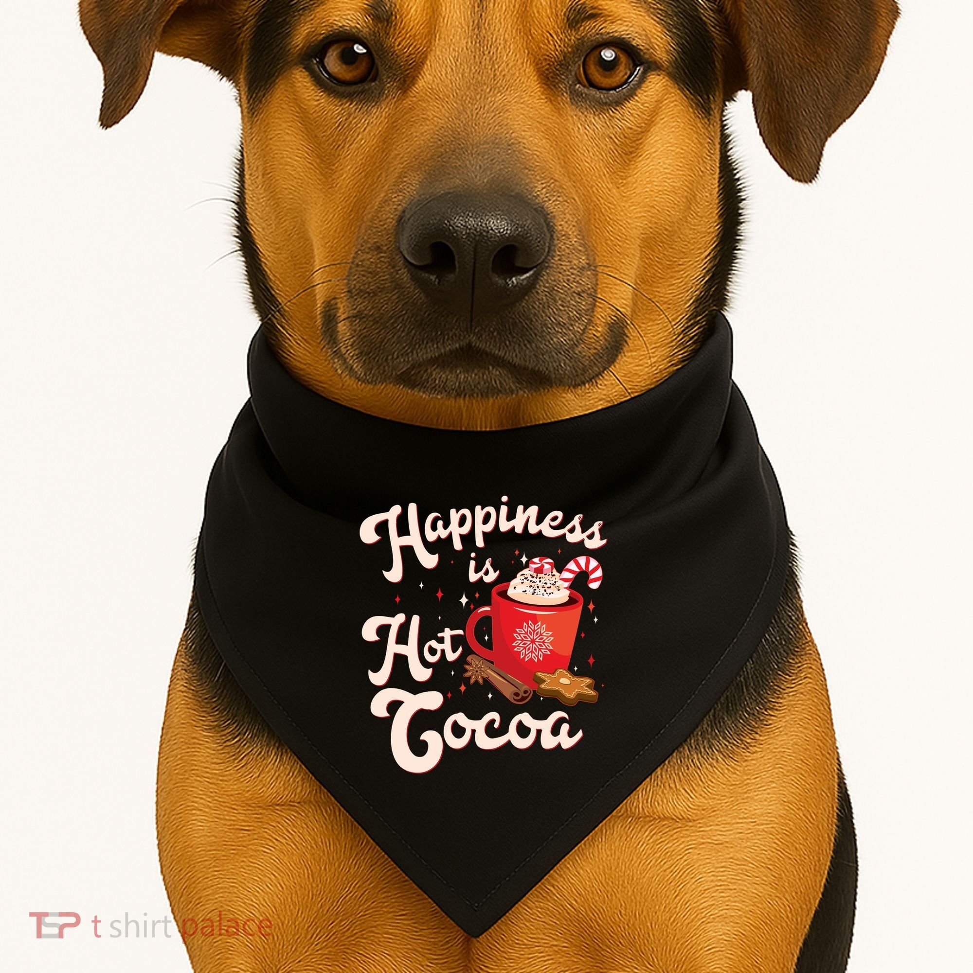 Cute Holiday Happiness Is Hot Cocoa Hot Chocolate USA-Made Doggie Bandana
