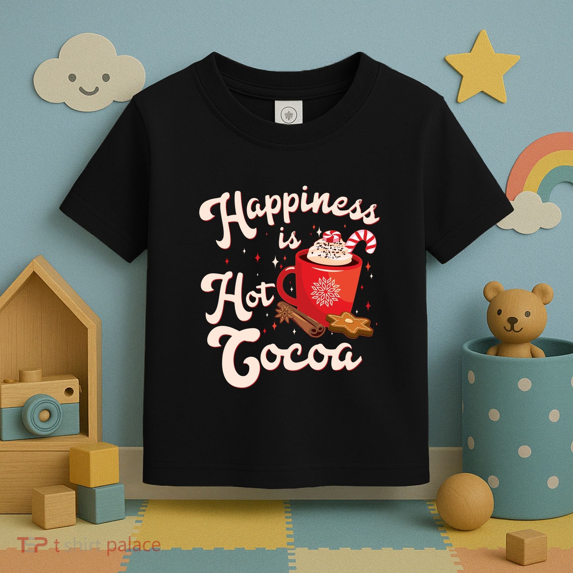 Cute Holiday Happiness Is Hot Cocoa Hot Chocolate Toddler T-Shirt