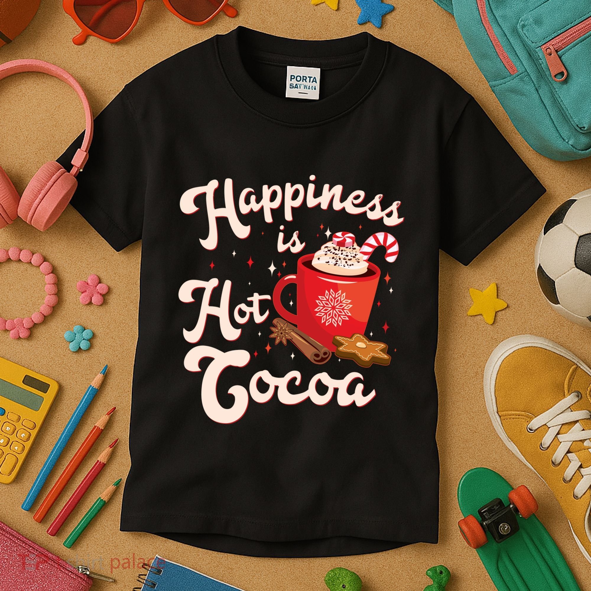 Cute Holiday Happiness Is Hot Cocoa Hot Chocolate Kids T-Shirt