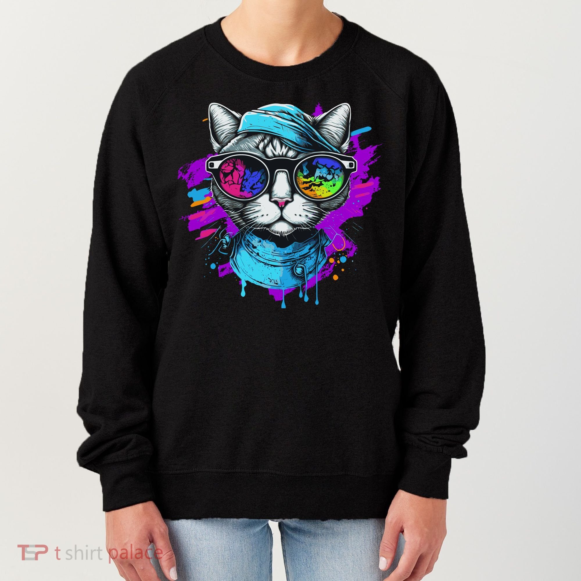 Cool Hipster Hip Cat With Shades Scarf And Hat Women's Sweatshirt