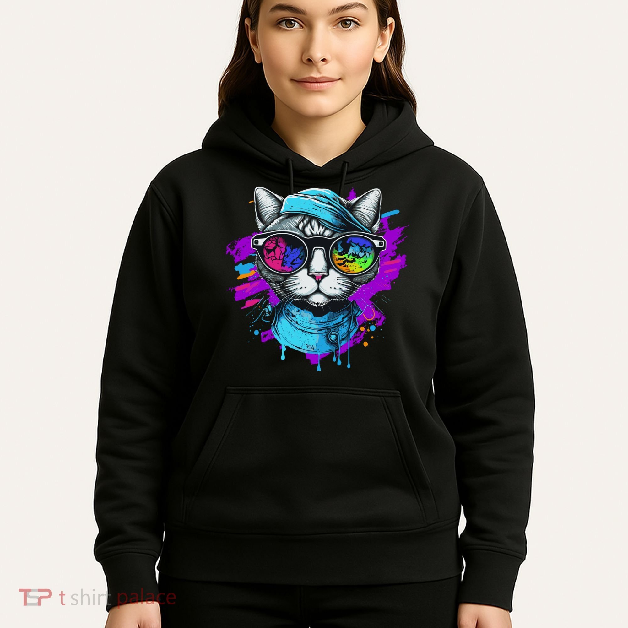 Cool Hipster Hip Cat With Shades Scarf And Hat Hoodie