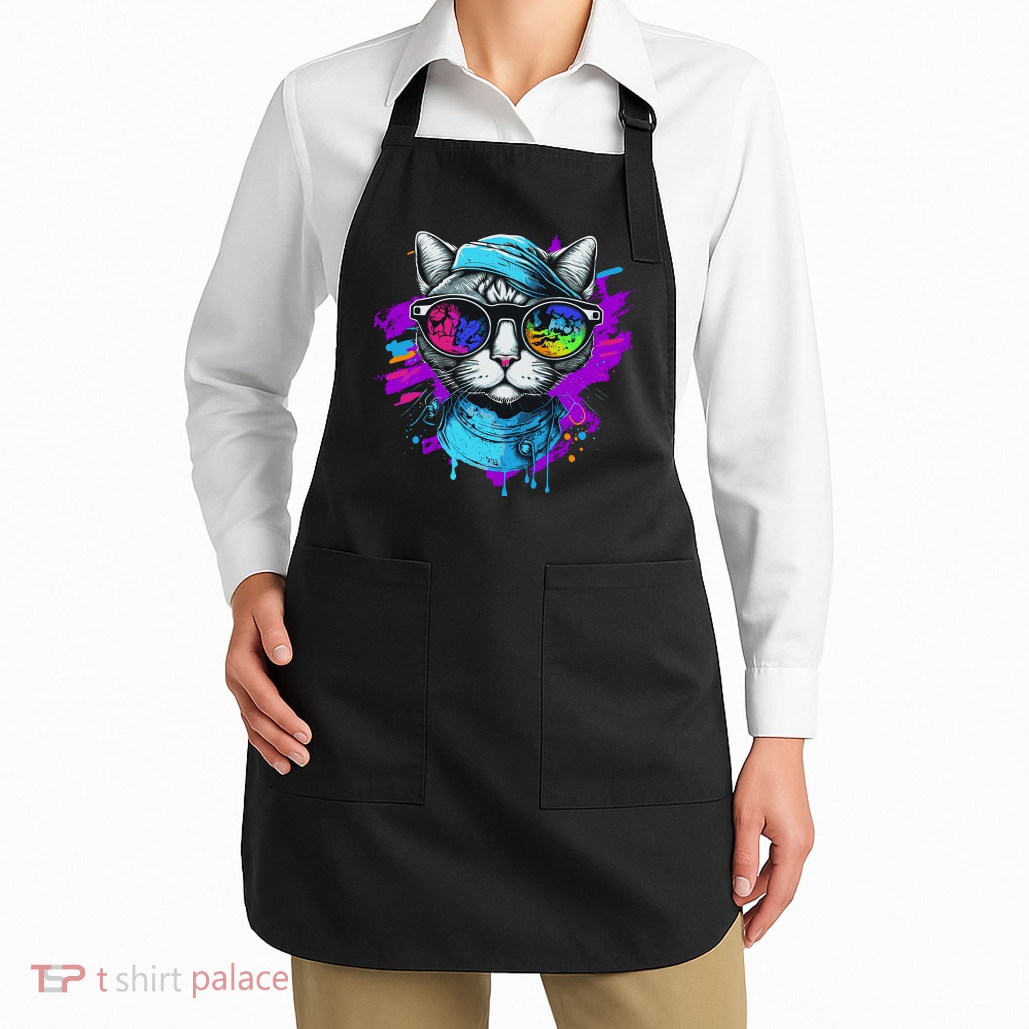 Cool Hipster Hip Cat With Shades Scarf And Hat Apron