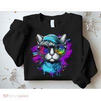Cool Hipster Hip Cat With Shades Scarf And Hat Sweatshirt thumb 2