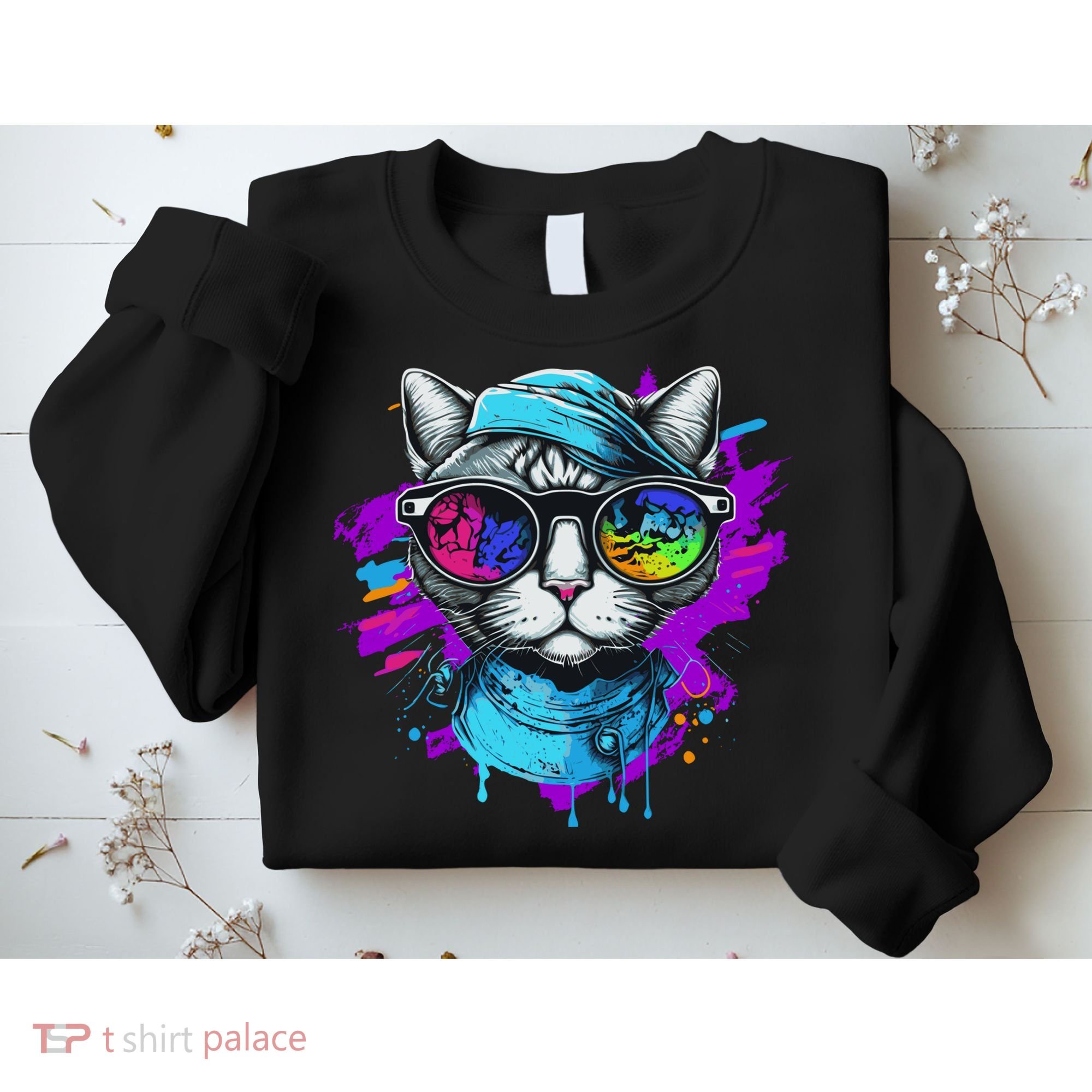 Cool Hipster Hip Cat With Shades Scarf And Hat Sweatshirt