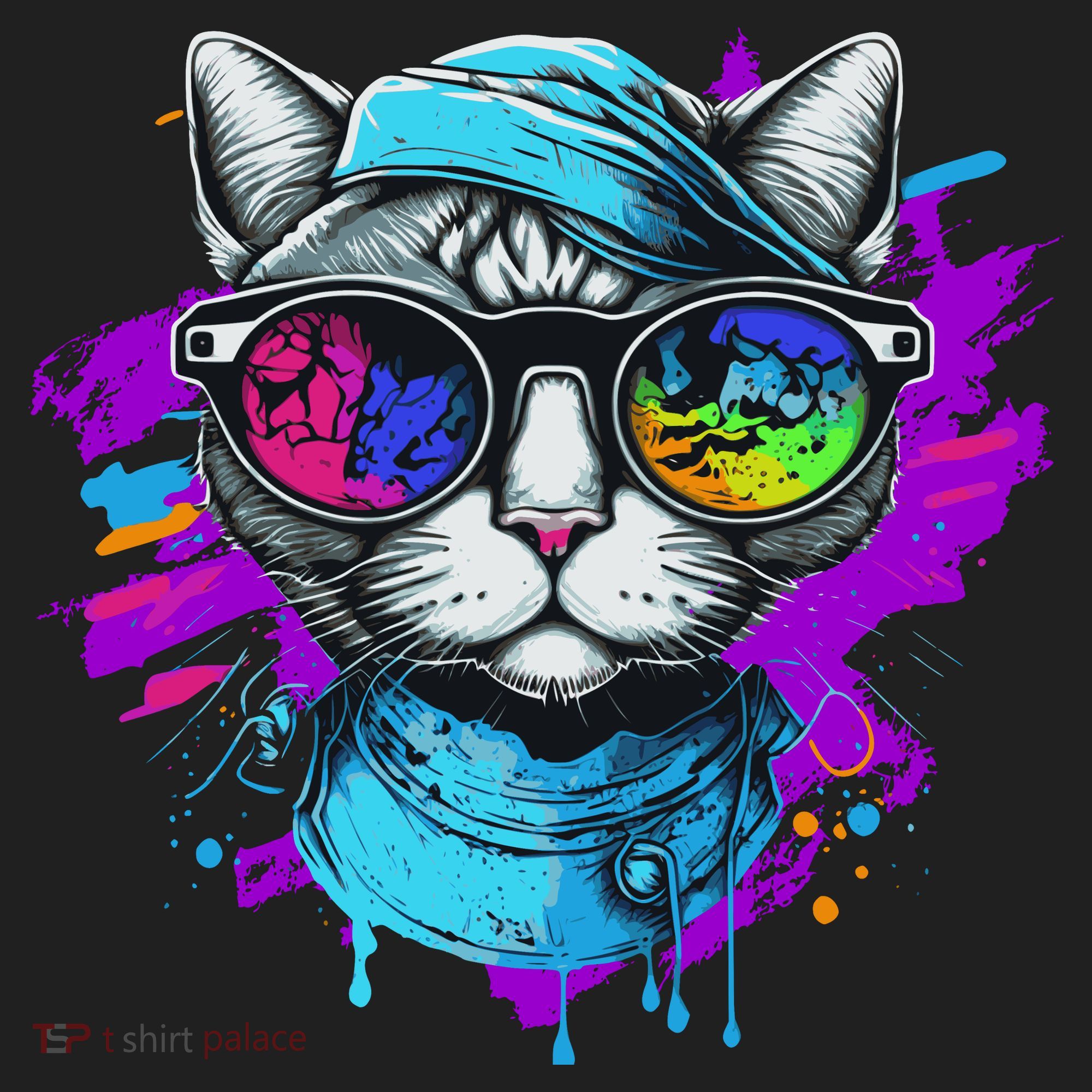 Cool Hipster Hip Cat With Shades Scarf And Hat Beanie
