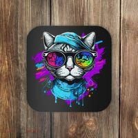Cool Hipster Hip Cat With Shades Scarf And Hat Coaster thumb 0