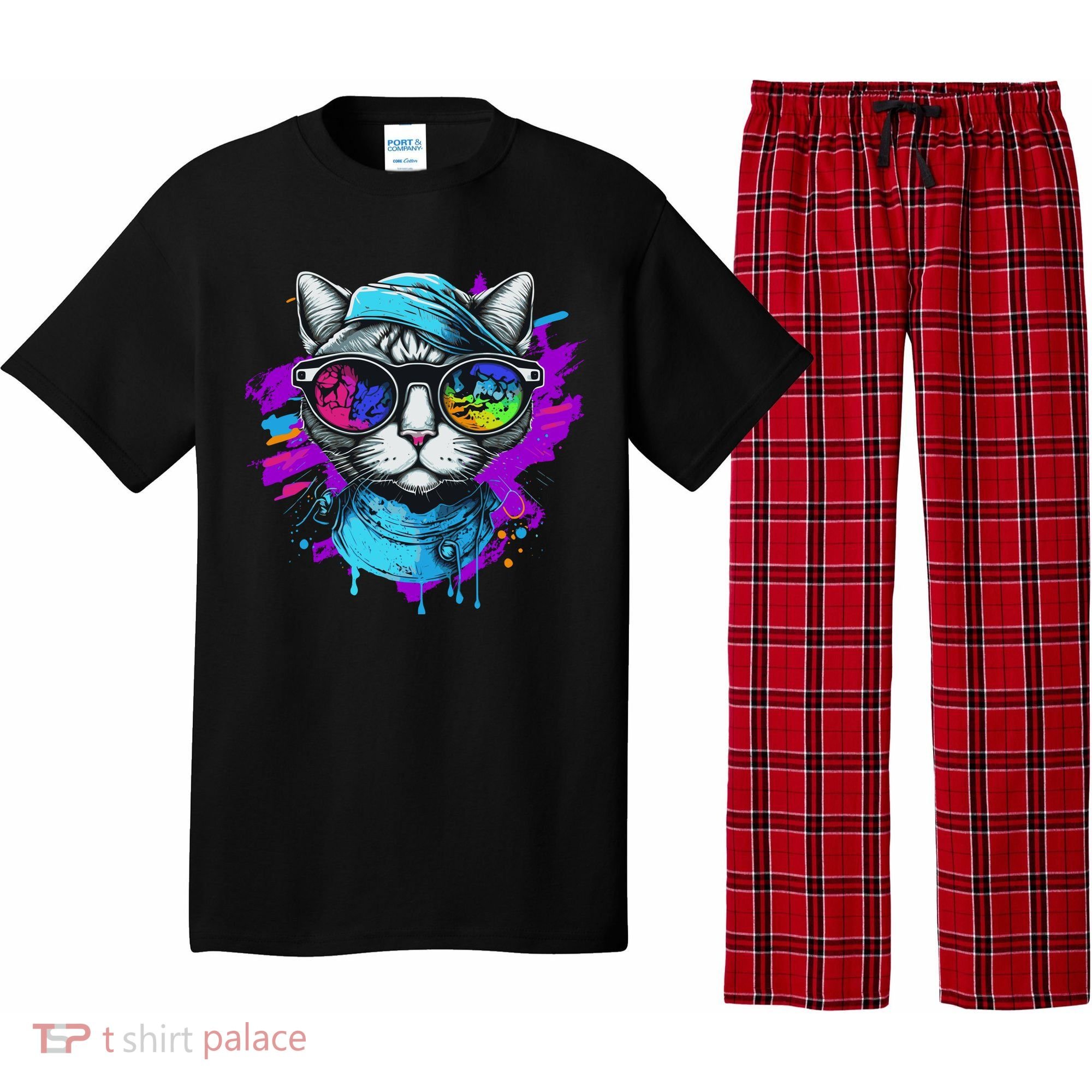Cool Hipster Hip Cat With Shades Scarf And Hat Pajama Set