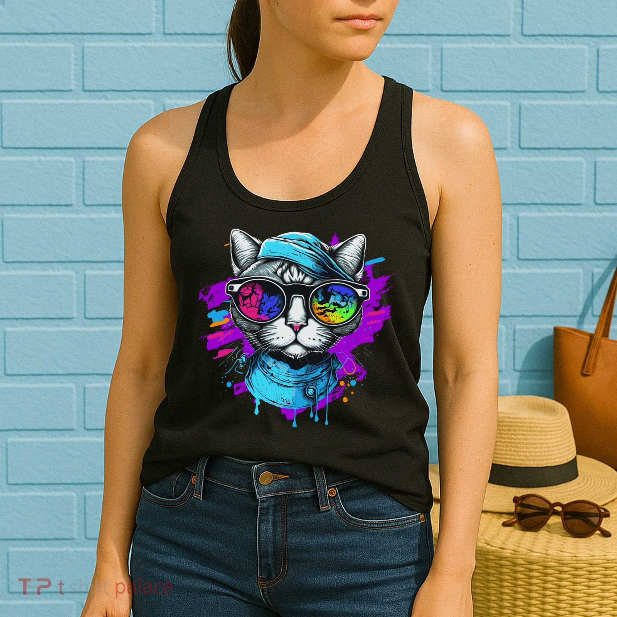 Cool Hipster Hip Cat With Shades Scarf And Hat Women's Tank Top