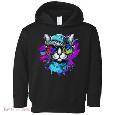 Cool Hipster Hip Cat With Shades Scarf And Hat Toddler Hoodie