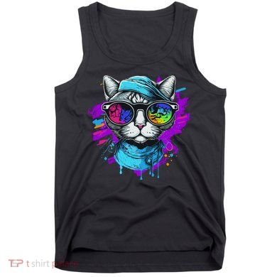 Cool Hipster Hip Cat With Shades Scarf And Hat Tank Top