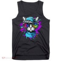 Cool Hipster Hip Cat With Shades Scarf And Hat Tank Top thumb 0