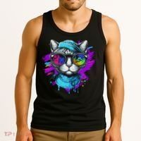 Cool Hipster Hip Cat With Shades Scarf And Hat Tank Top thumb 3