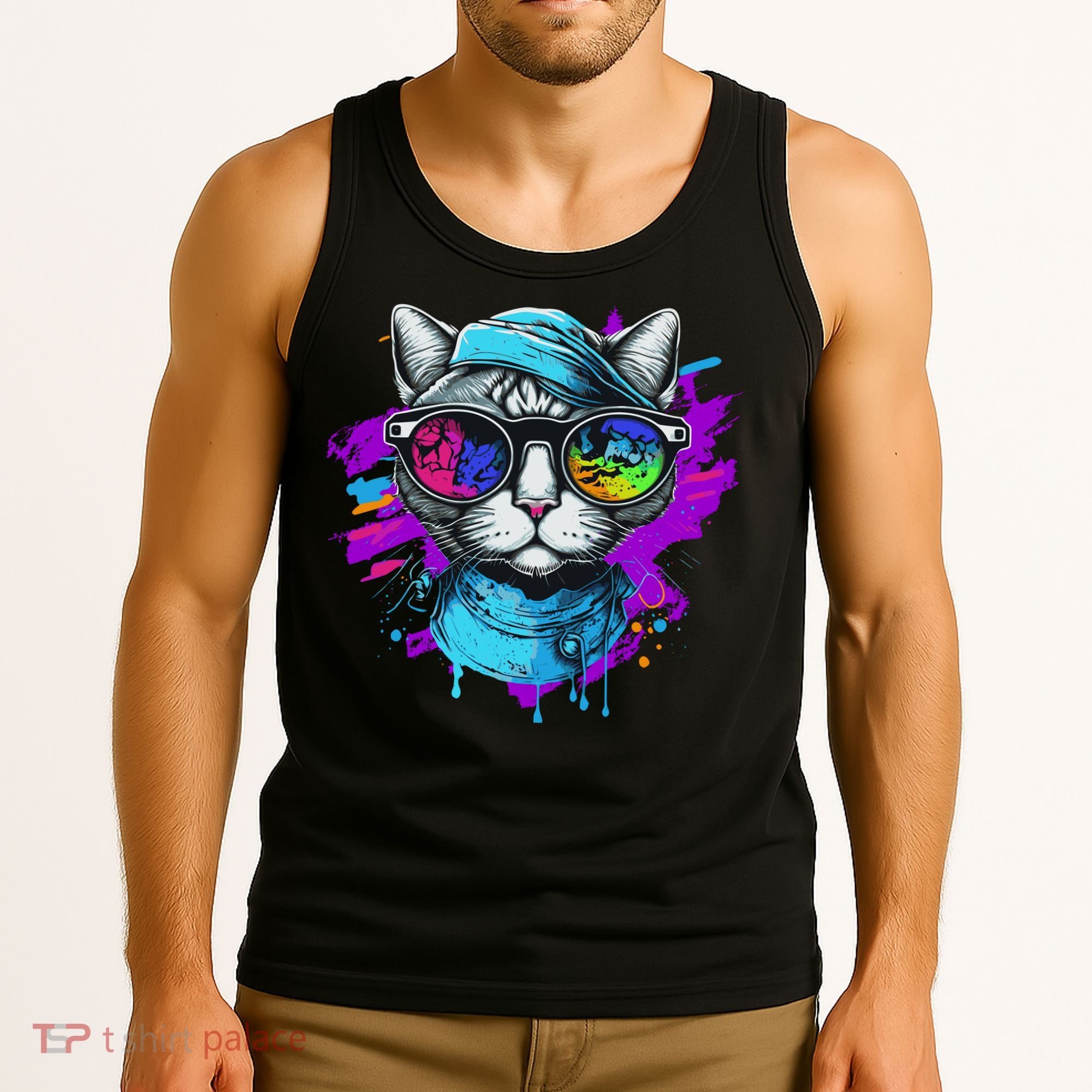 Cool Hipster Hip Cat With Shades Scarf And Hat Tank Top