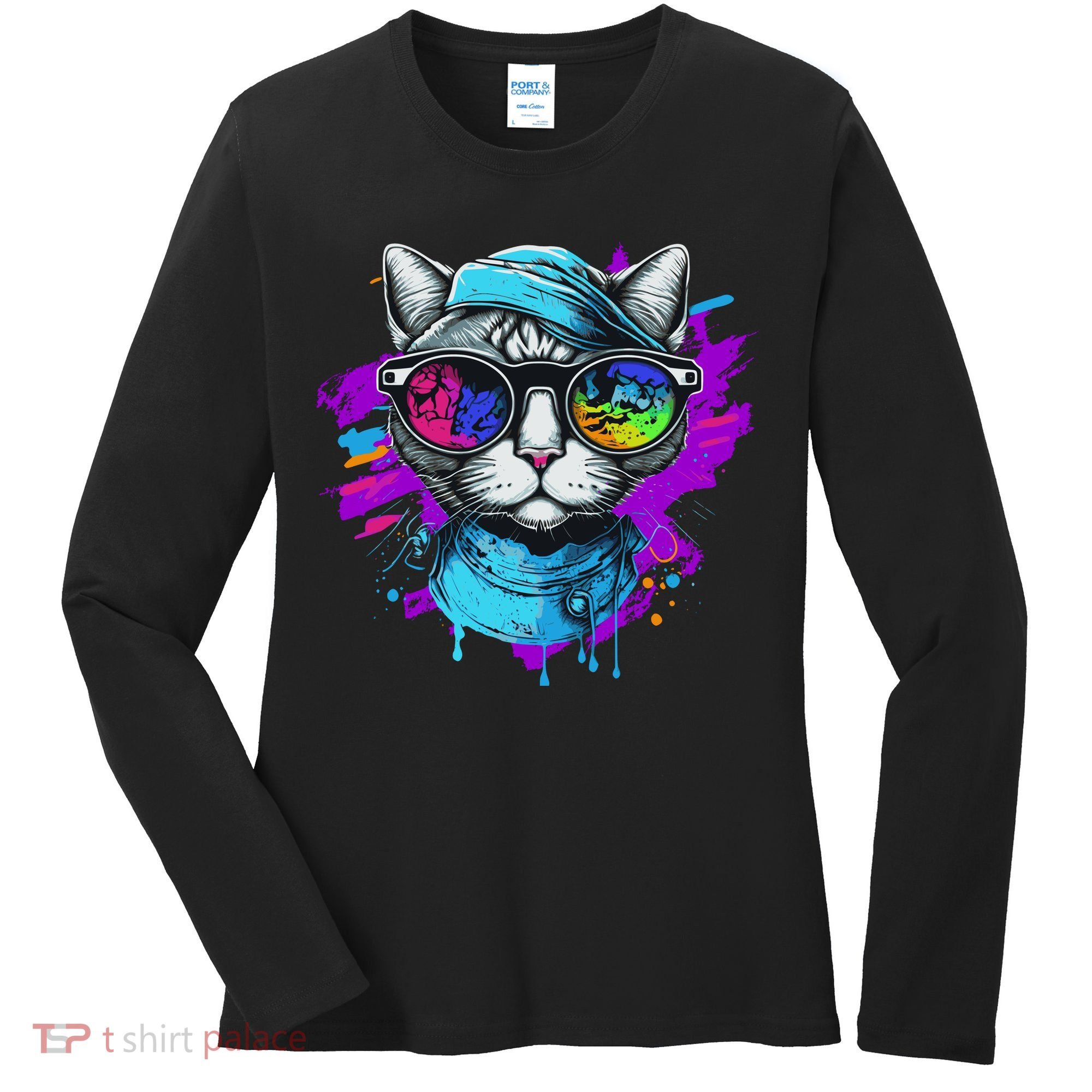 Cool Hipster Hip Cat With Shades Scarf And Hat Women's Long Sleeve Shirt