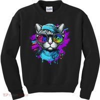Cool Hipster Hip Cat With Shades Scarf And Hat Kids Sweatshirt thumb 0