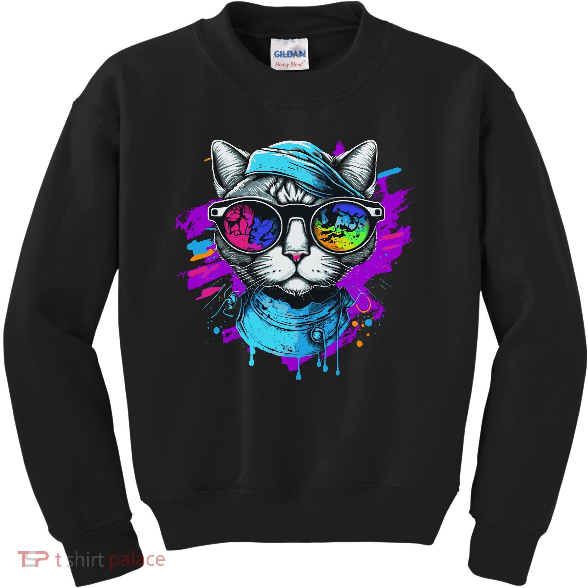 Cool Hipster Hip Cat With Shades Scarf And Hat Kids Sweatshirt
