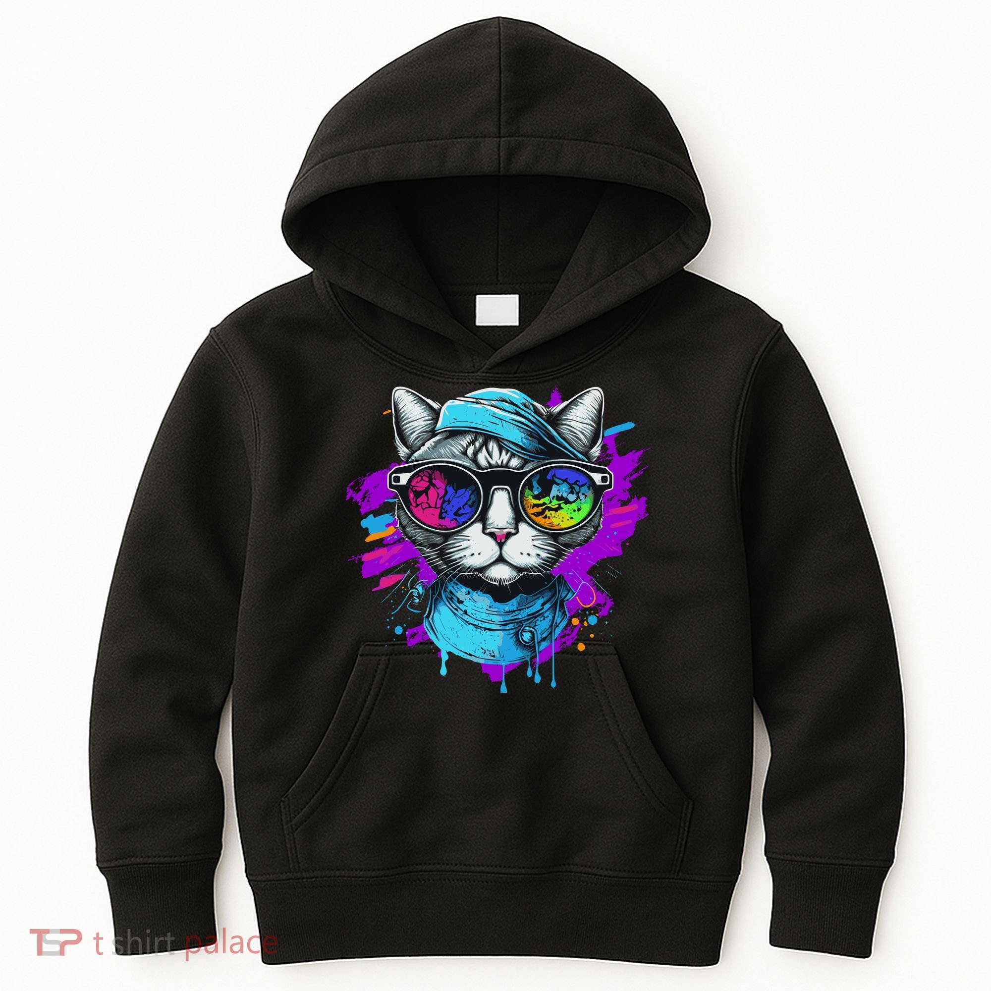 Cool Hipster Hip Cat With Shades Scarf And Hat Kids Hoodie
