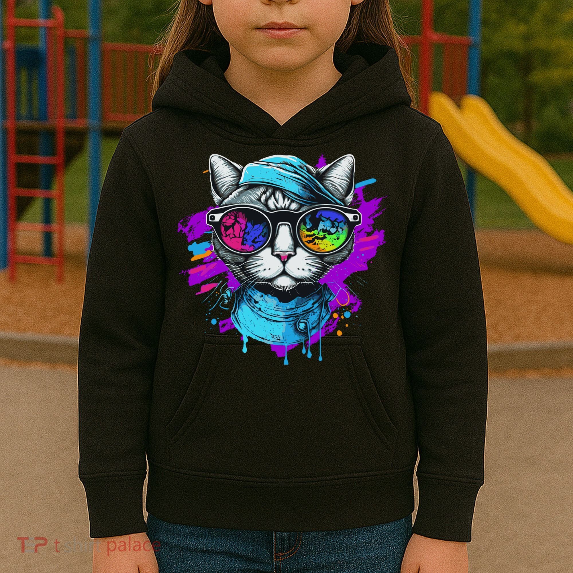 Cool Hipster Hip Cat With Shades Scarf And Hat Kids Hoodie