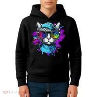 Cool Hipster Hip Cat With Shades Scarf And Hat Kids Hoodie thumb 4