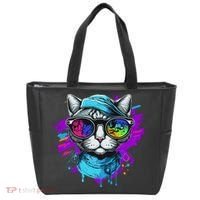 Cool Hipster Hip Cat With Shades Scarf And Hat Tote Bag thumb 0