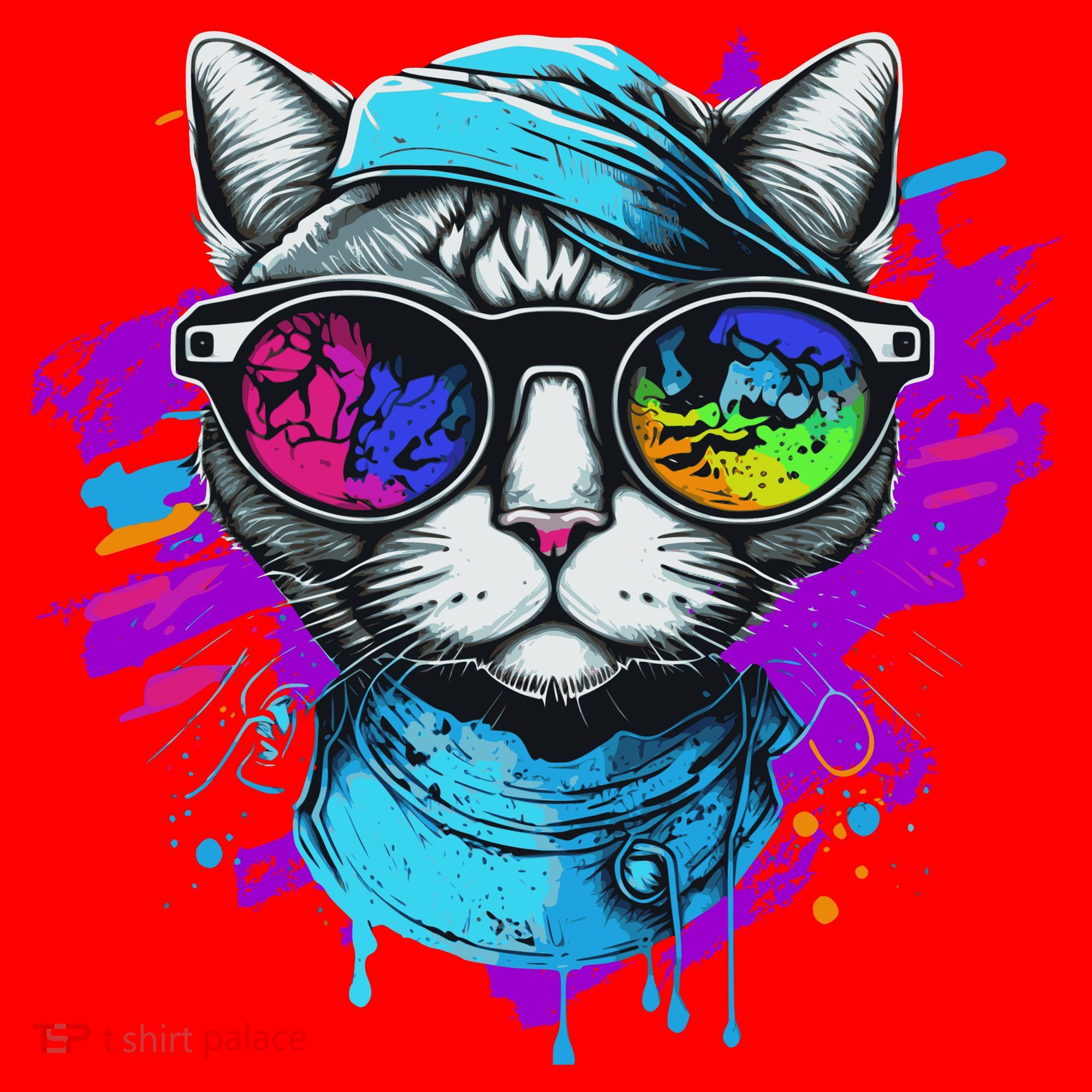 Cool Hipster Hip Cat With Shades Scarf And Hat Santa Hat