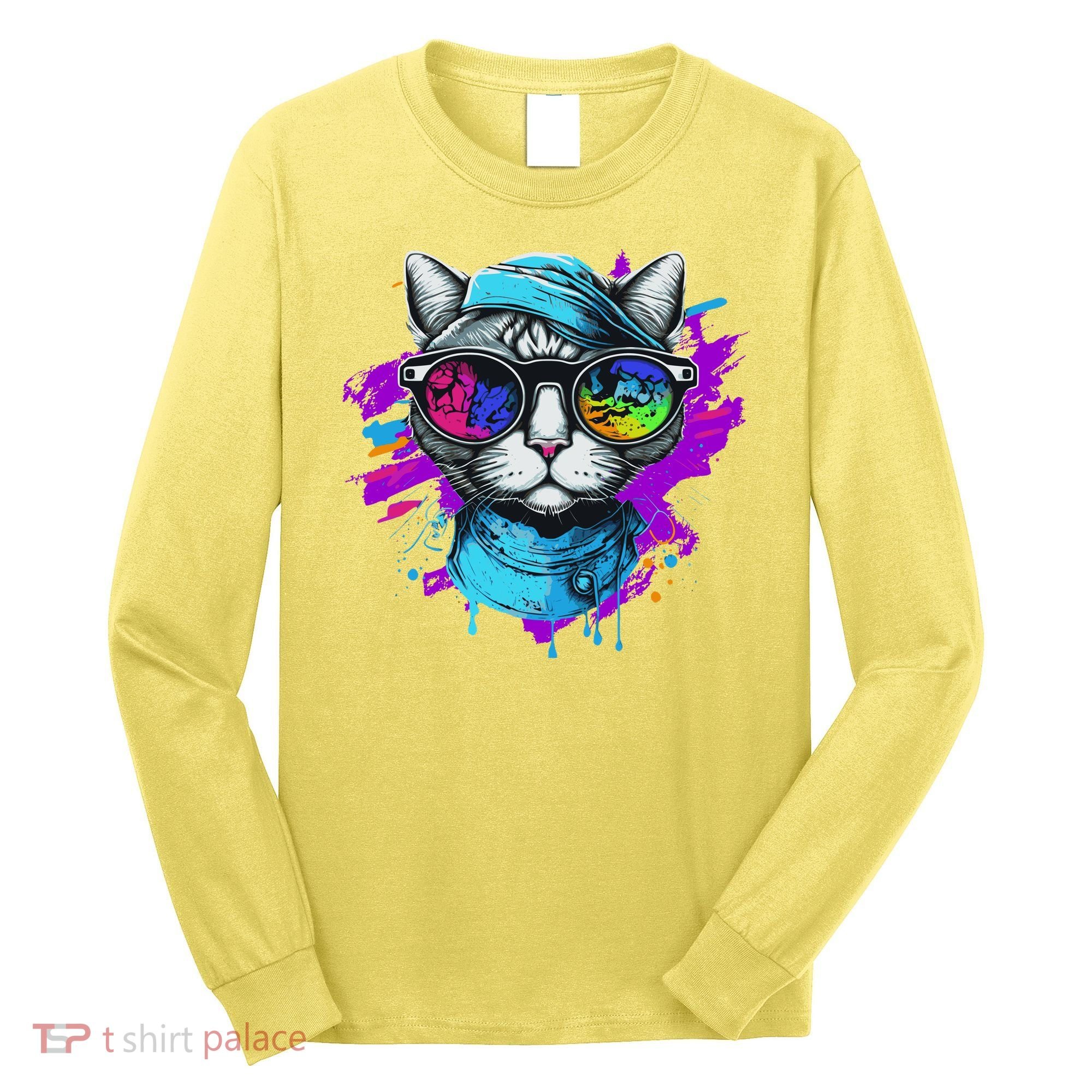 Cool Hipster Hip Cat With Shades Scarf And Hat Long Sleeve Shirt