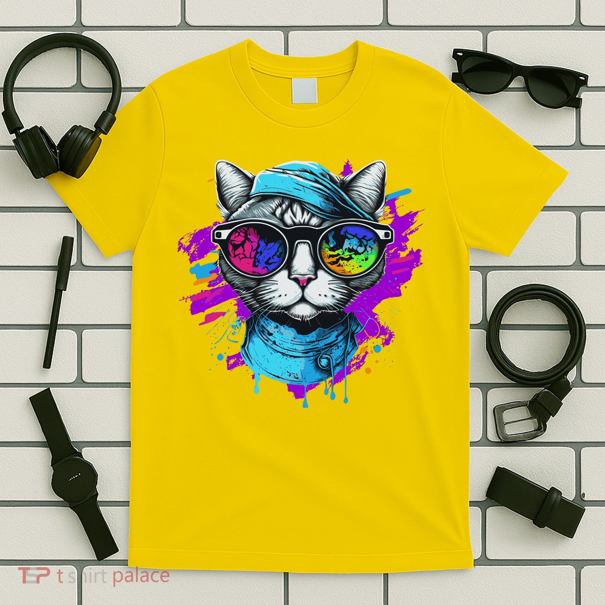 Cool Hipster Hip Cat With Shades Scarf And Hat T-Shirt