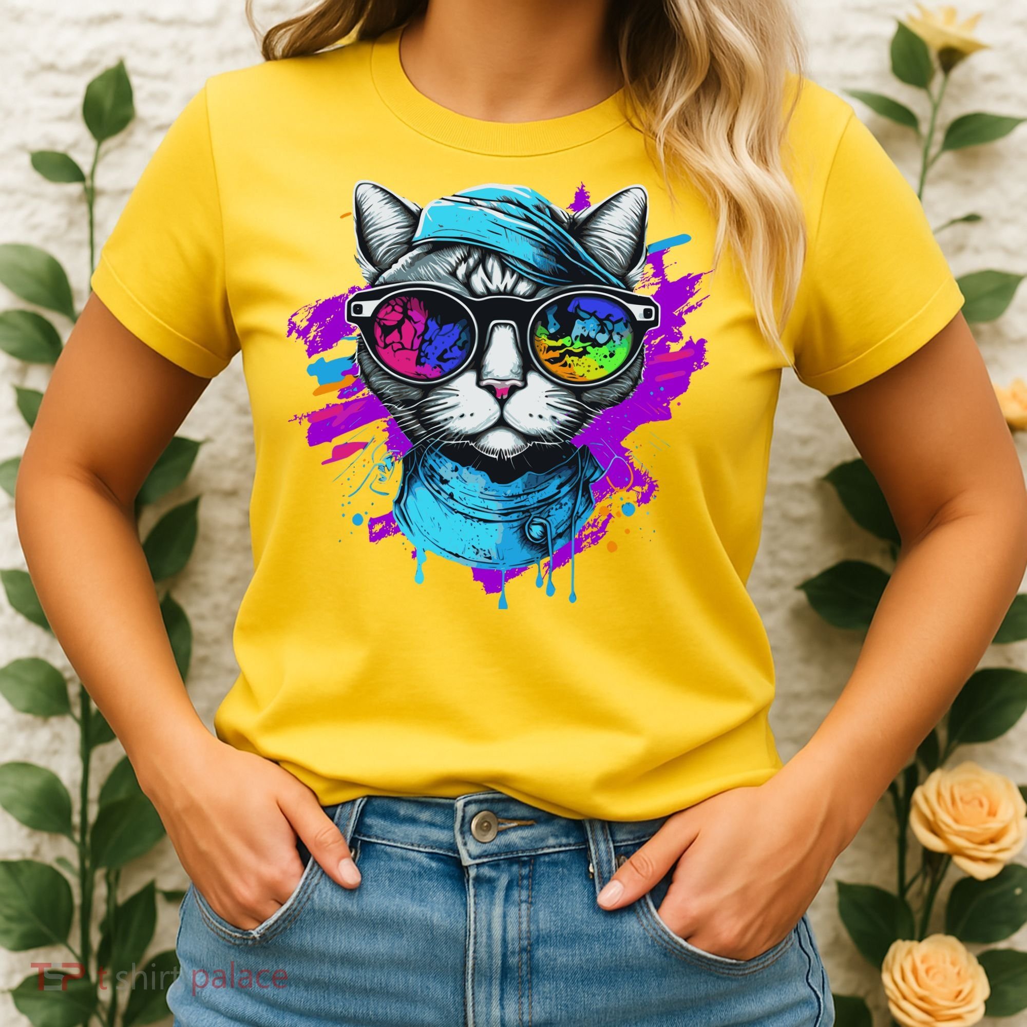 Cool Hipster Hip Cat With Shades Scarf And Hat Women's T-Shirt