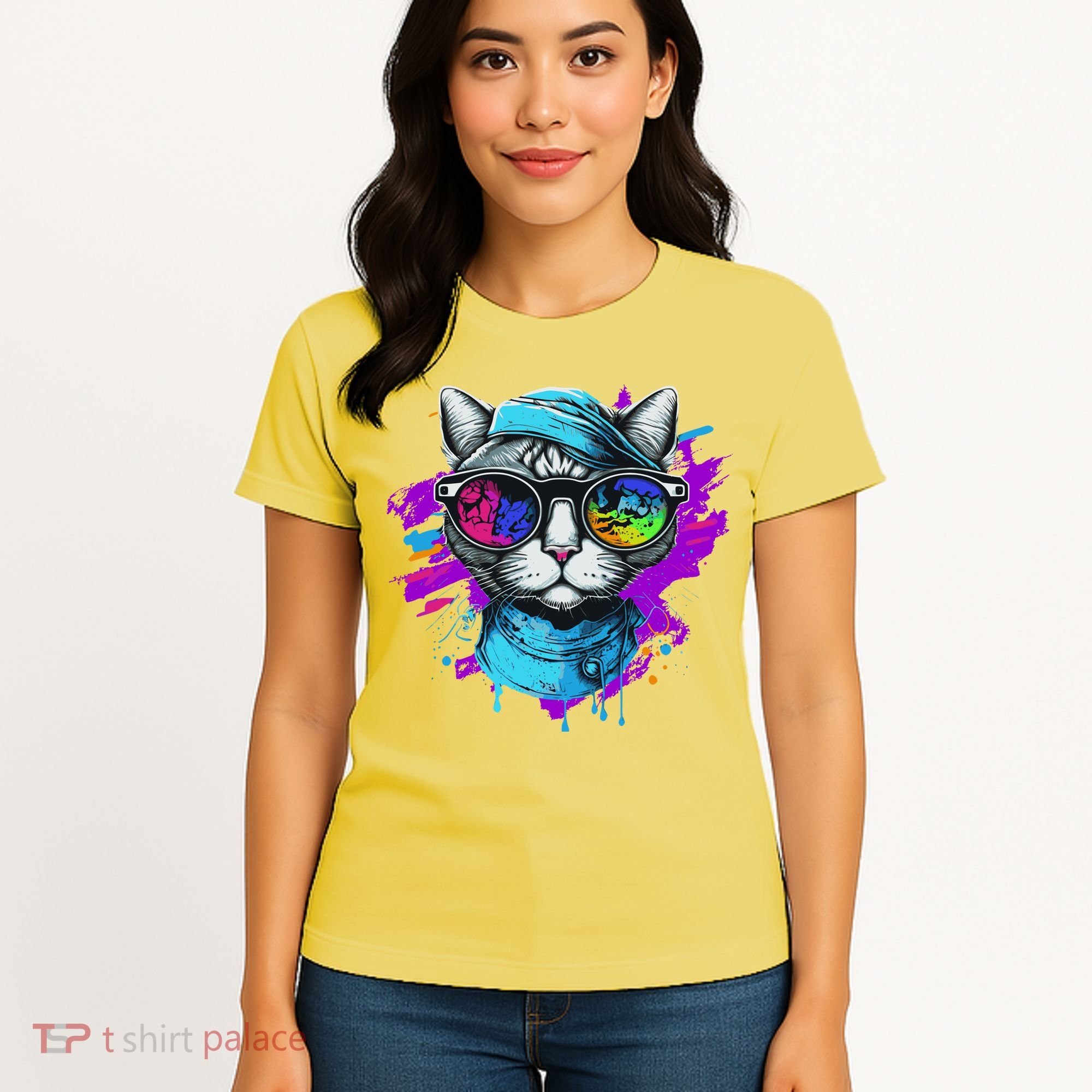 Cool Hipster Hip Cat With Shades Scarf And Hat Women's T-Shirt