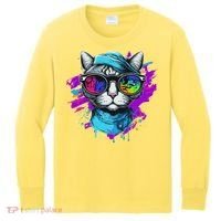 Cool Hipster Hip Cat With Shades Scarf And Hat Kids Long Sleeve Shirt thumb 0
