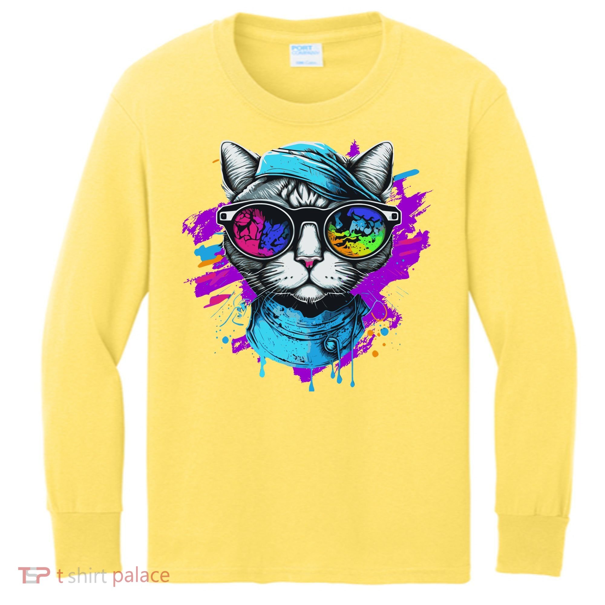 Cool Hipster Hip Cat With Shades Scarf And Hat Kids Long Sleeve Shirt