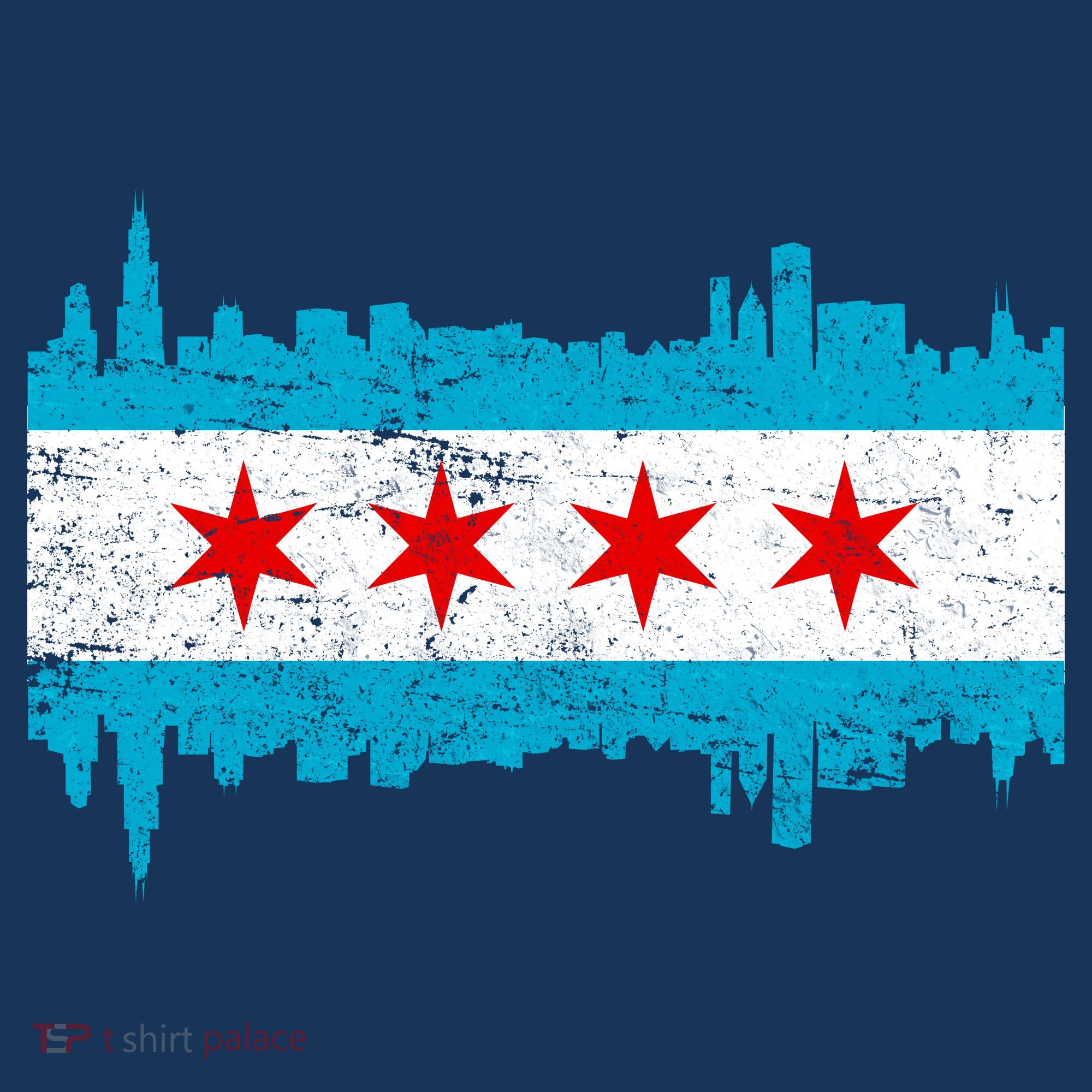 Chicago City Skyline Flag Vintage T-Shirt