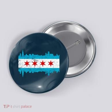 Chicago City Skyline Flag Vintage Button