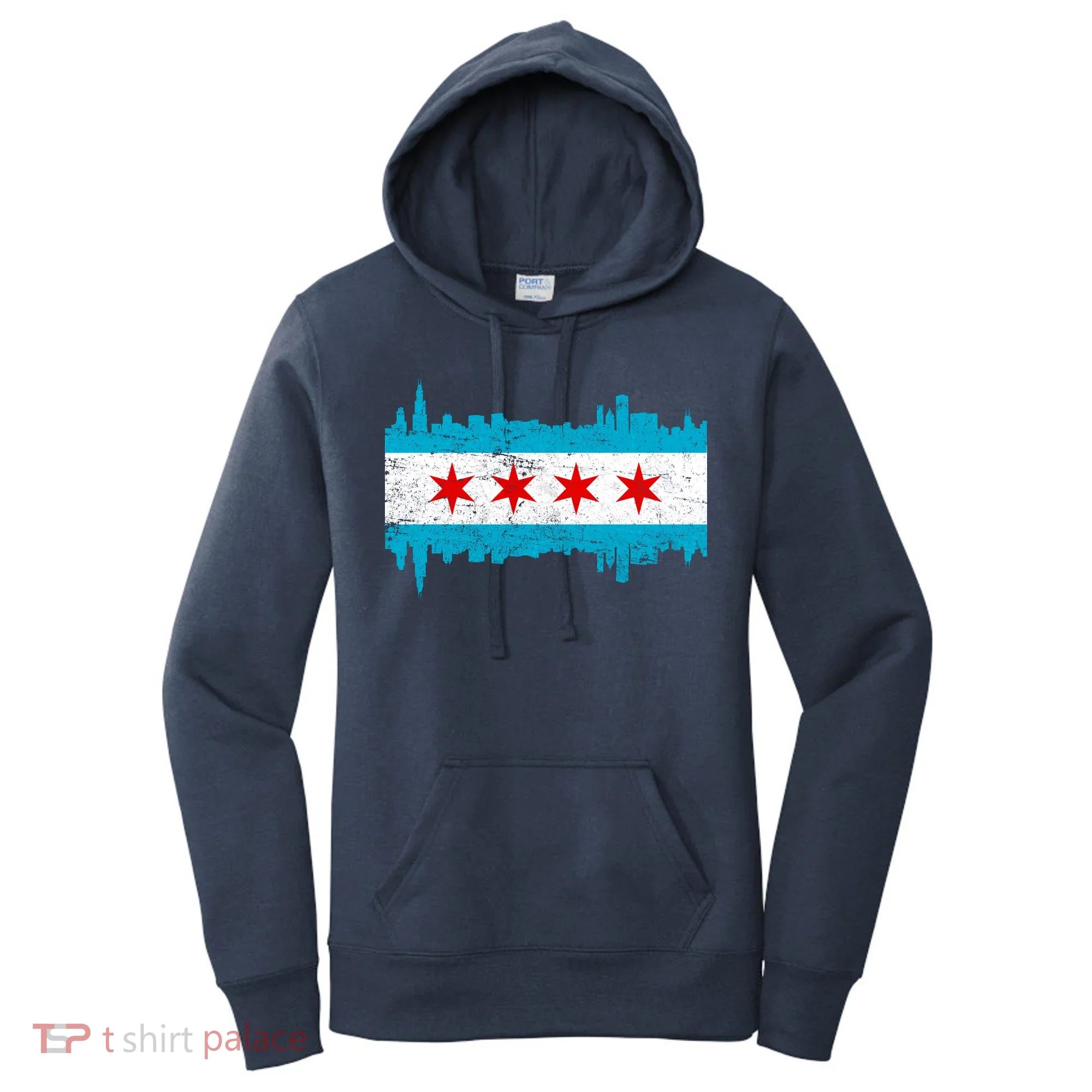 Chicago City Skyline Flag Vintage Women's Hoodie