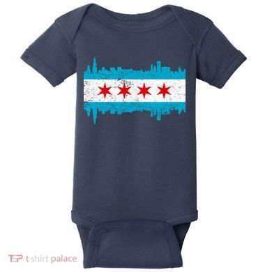 Chicago City Skyline Flag Vintage Baby Bodysuit