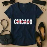 Chicago Flag Star Logo Women's V-Neck T-Shirt thumb 2