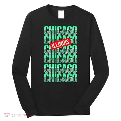 Chicago Illinois Typography Long Sleeve Shirt